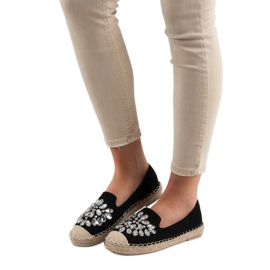 Small Swan Suede Espadrilles med ornamenter sort 1