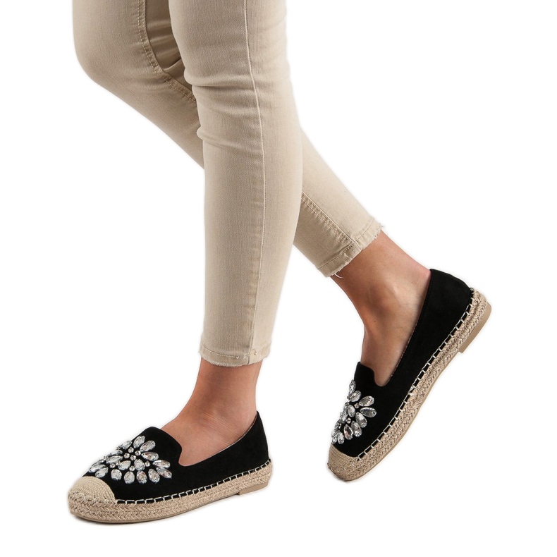 Small Swan Suede Espadrilles med ornamenter sort 2