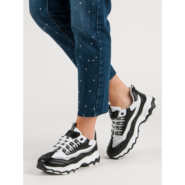 Sneakers med glitter hvid sort 1