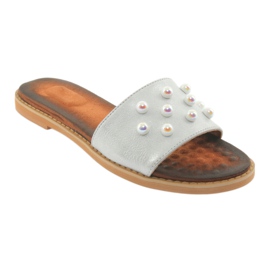 M.Daszyński Kvinders flip -flops 1837 dekoreret med grå perler 1