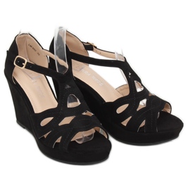 Sorte sandaler på en sort kile LM-002 Sort 1