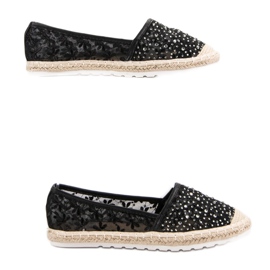 Ideal Shoes Espadriller med krystaller sort 2