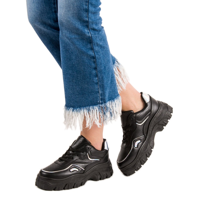 SHELOVET Sorte sneakers med Holo -effekt 2