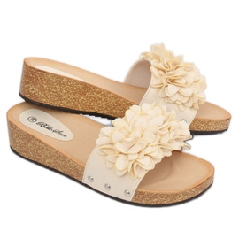 Beige hjemmesko med blomster S63 Beige 1