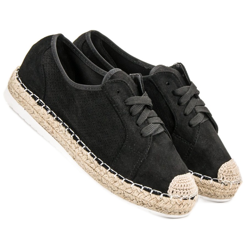 Ideal Shoes Snøre Espadrilles sort 1