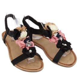 Sorte sandaler med blomster 218-174 Sort 1