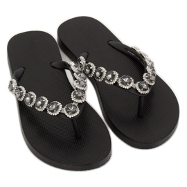 Elegante sorte klip-klapper med sten JH69 Sort 1