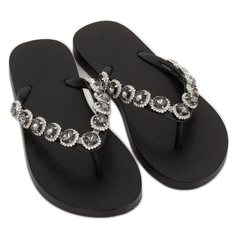 Elegante sorte klip-klapper med sten JH69 Sort 1