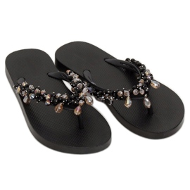 Sort JH68 Sorte flip-flops med perler 2