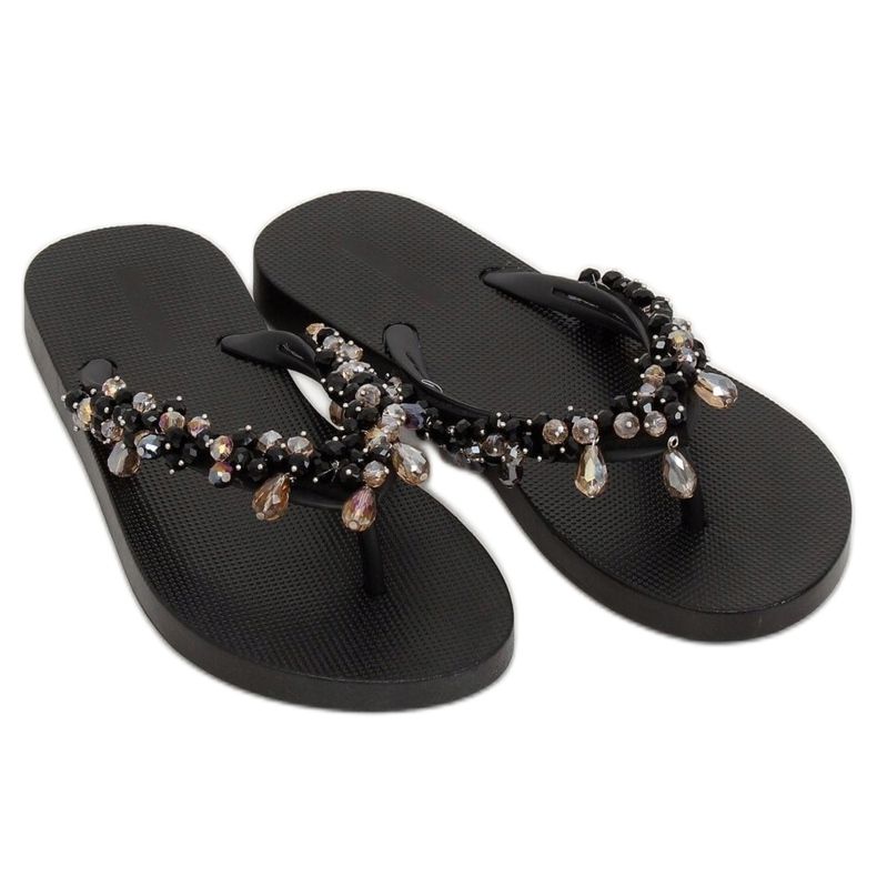 Sort JH68 Sorte flip-flops med perler 2