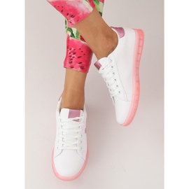 Kvinders hvide og lyserøde sneakers 2B9XX923 WHITE / ROSERED 2
