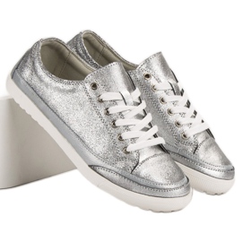 Filippo Sølv læder sneakers grå 1