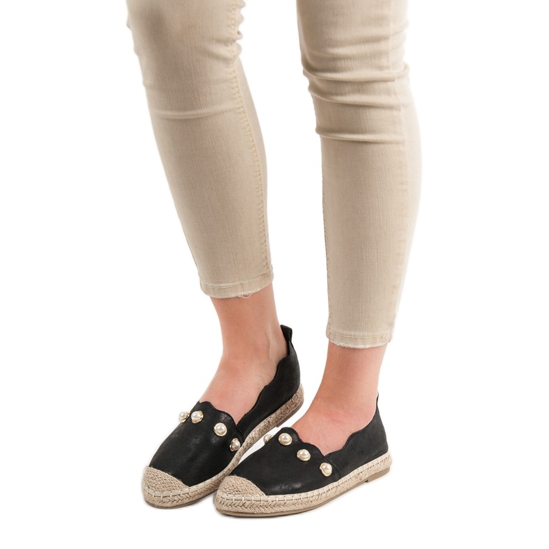 SHELOVET Espadrilles med perler sort 2