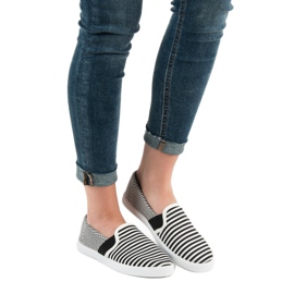SHELOVET Stribede Slipons hvid sort 2