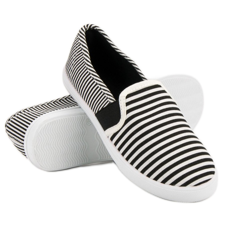 SHELOVET Stribede Slipons hvid sort 1