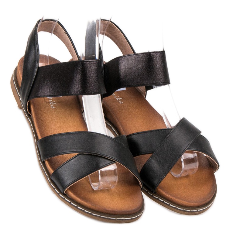 Mannika Sorte sandaler med viskelæder 1