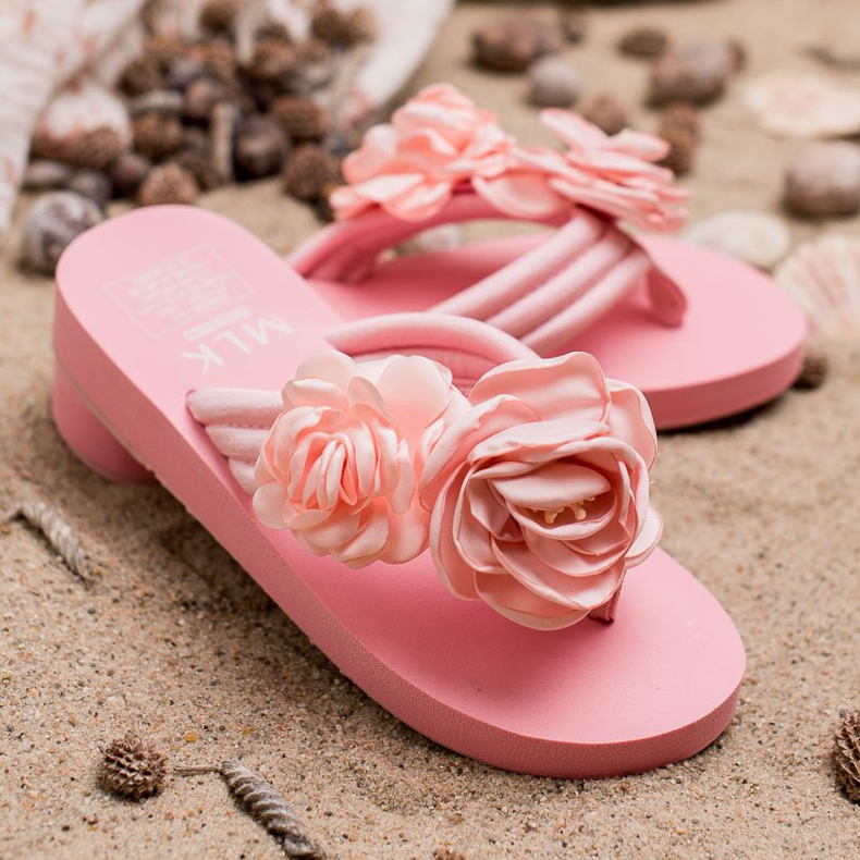 SHELOVET Let flip-flops med blomster lyserød 1