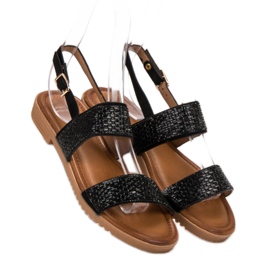 Primavera Sorte sandaler med krystaller 2