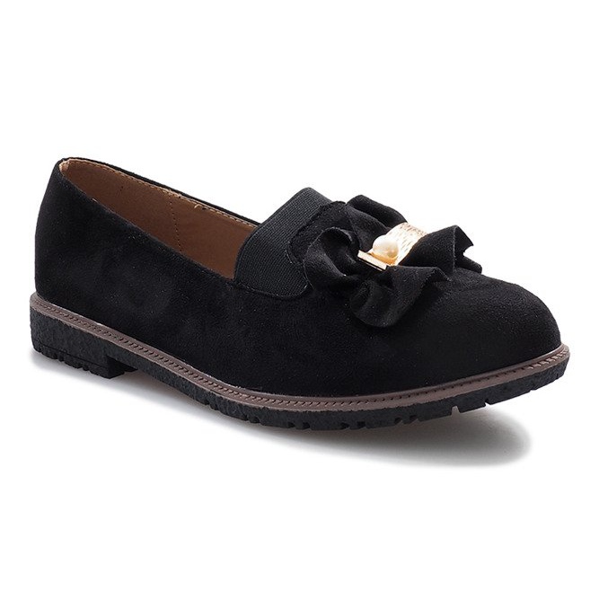 Sorte slip-on sko med en Pearl Inside sløjfe 1