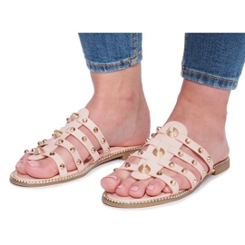 Lyserøde tøfler med Rabelle nitter beige 2