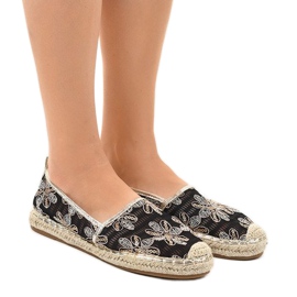 Sort åbent espadrilles med blomster 68-118 1