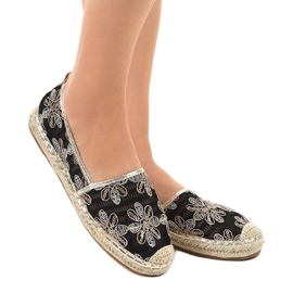 Sort åbent espadrilles med blomster 68-118 2