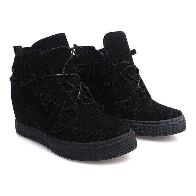 Wedge sneakers med frynser Boho F3 sort 1