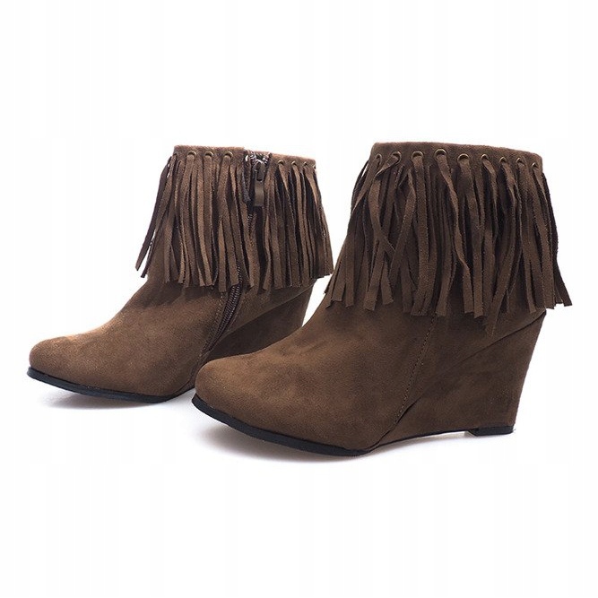 Ruskind støvletter på Wedge Boho 6257-15 Khaki flerfarvet grøn 1