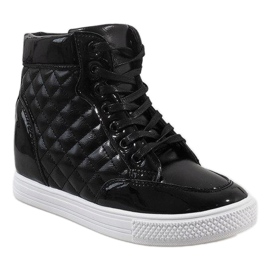 Sorte sneakers med quiltet kile DD478-1 1