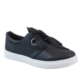Sorte sneakers med sløjfe 3057-1 1