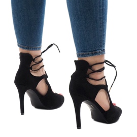 Sorte ruskind stiletto sandaler JL-01 1