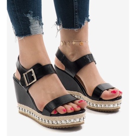 Sølvlakerede kile sandaler 17060-73 sort 1