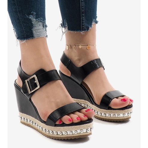 Sølvlakerede kile sandaler 17060-73 sort 1