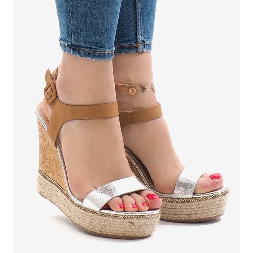 Sølvlakerede kile sandaler VB76063 brun 1