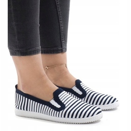 XJ-2909 marineblå stribede sneakers hvid 1