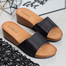 SHELOVET Glitter Wedge hjemmesko sort 1