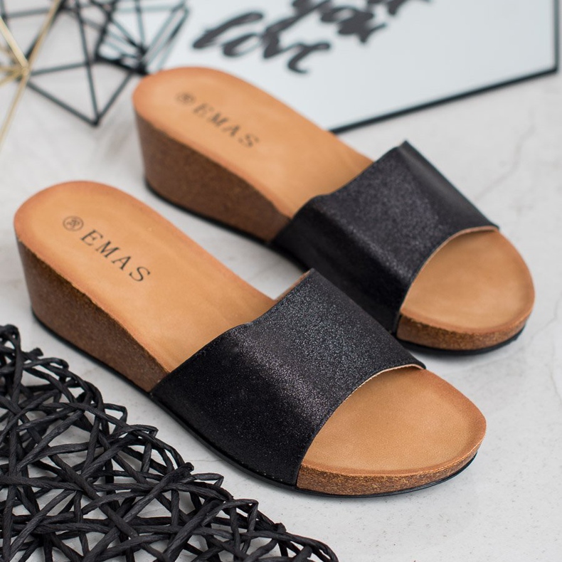 SHELOVET Glitter Wedge hjemmesko sort 1