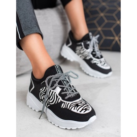 SHELOVET Moderigtige Zebra Print Sneakers hvid sort 6