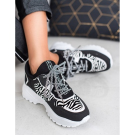 SHELOVET Moderigtige Zebra Print Sneakers hvid sort 1