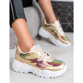 SHELOVET Gyldne sneakers med pailletter gylden 1