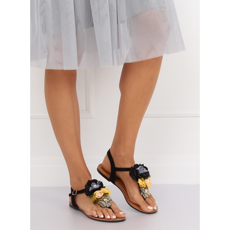 Sorte sandaler med blomster L518 Sort 1