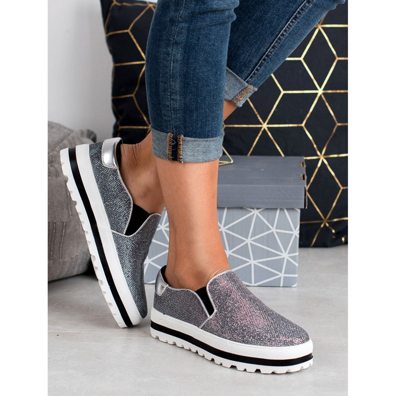 SHELOVET Let slipons på platformen sort grå 2