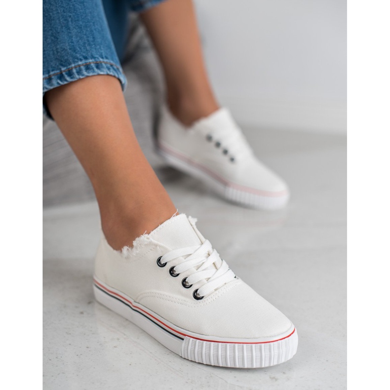 SHELOVET Hvide tekstil sneakers 2