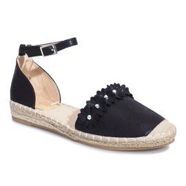 Sorte espadriller med Favara blomster 1