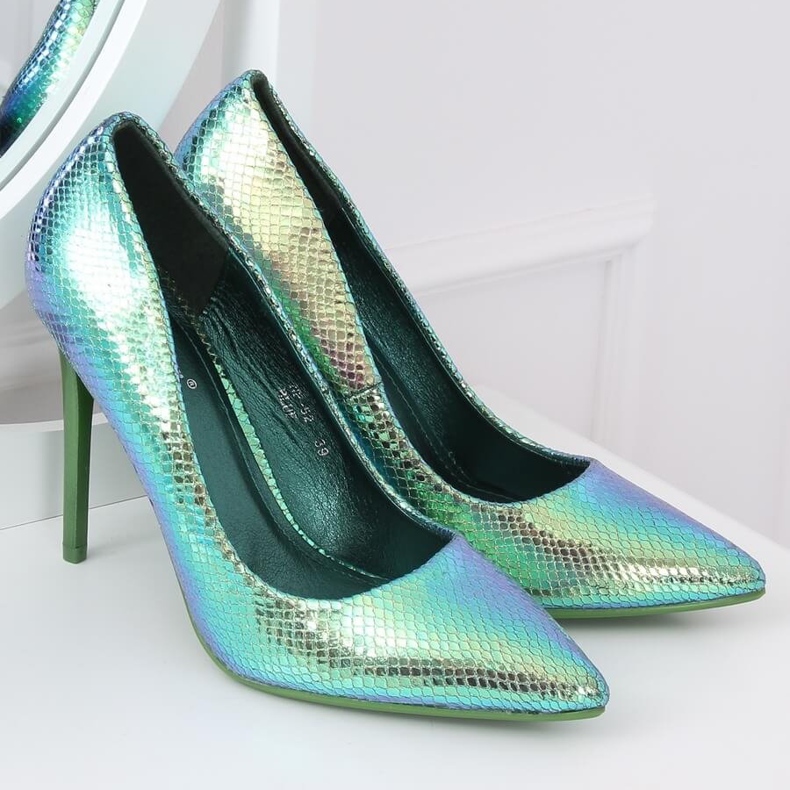 Pumps på en stilethæl holografisk blå og grøn NF-52 Blå 1
