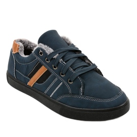 Marineblå sneakers til mænd med pels E753M-2 1