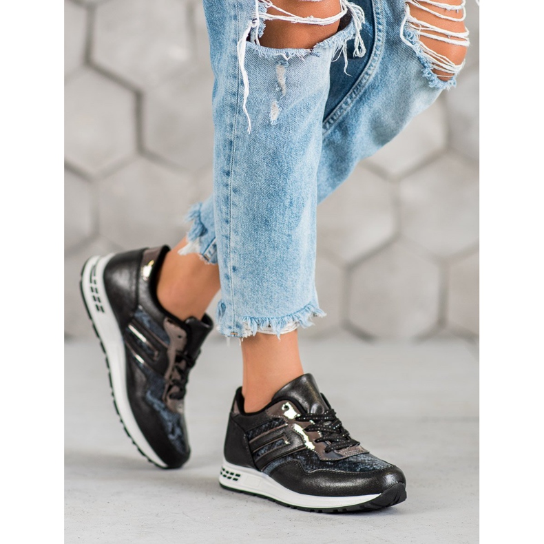 SHELOVET Snake print sneakers sort 2