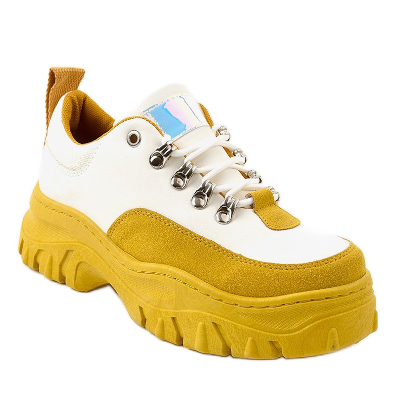 Hvide og gule fashionable kvinders sportssko PF5329 1