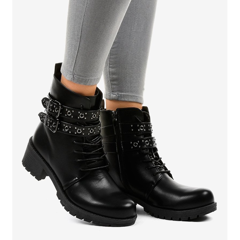 Sorte støvler med spænder 9996-7 2