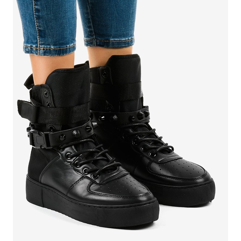Sorte flade sneakers Y-025H 1